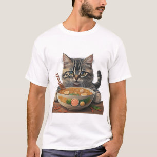 T-shirt ramen de chat, mignonne chat manger Ramen, japonai