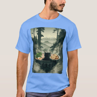 T-shirt Ramen de chat Mont Fuji Zen Esthétique Drôle Japon