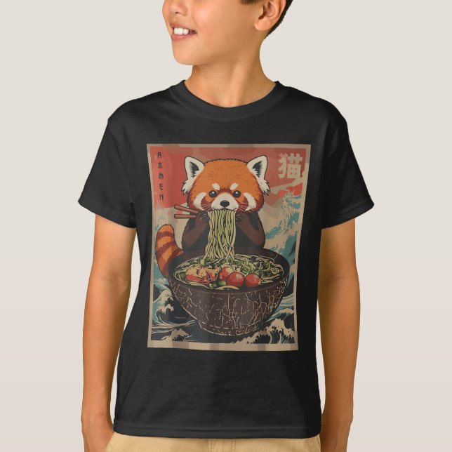 T-shirt Ramen Japanese Graphic Tees Red Panda Anime Shirts (Devant)