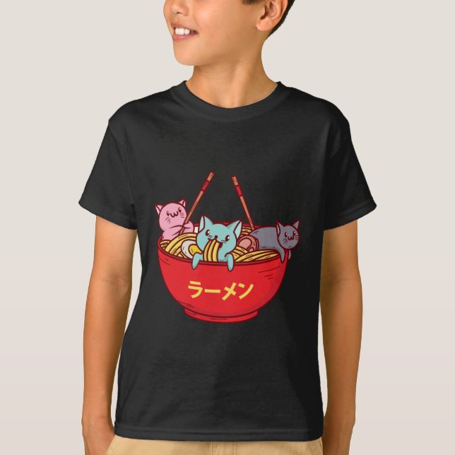 T-shirt Ramen japonais adorables drôles de chat d'Anime de (Devant)