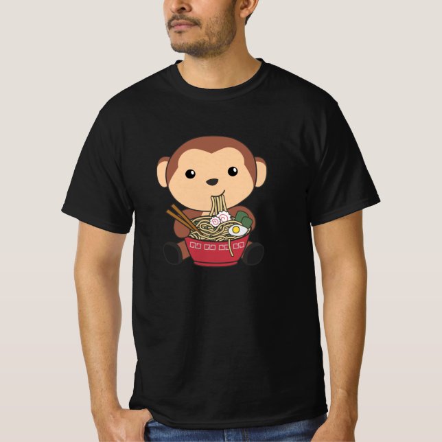 T-shirt Ramen Japonais nouilles Singe Doux Mange Ramen (Devant)