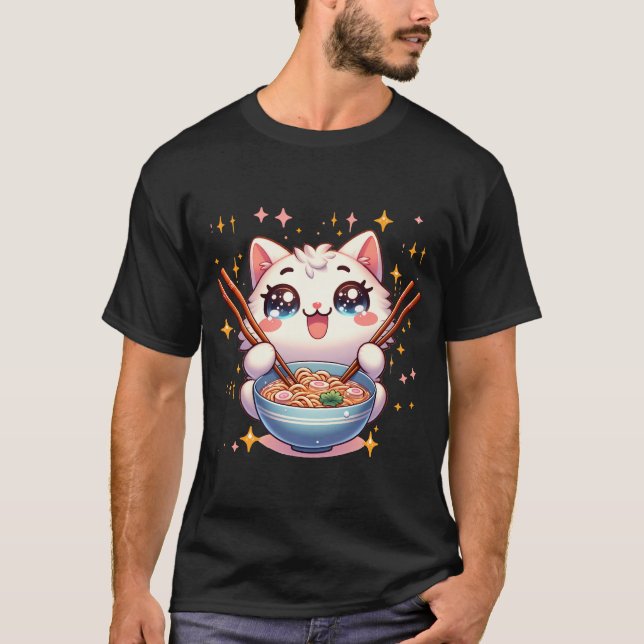 T-shirt Ramen mangeant des chats (Devant)