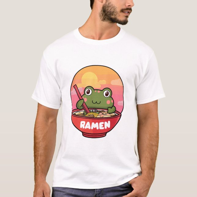 T-shirt Ramen mangeant des grenouilles de Kawaii (Devant)