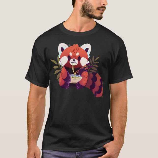 T-shirt Ramen mangeant Panda Rouge (Devant)