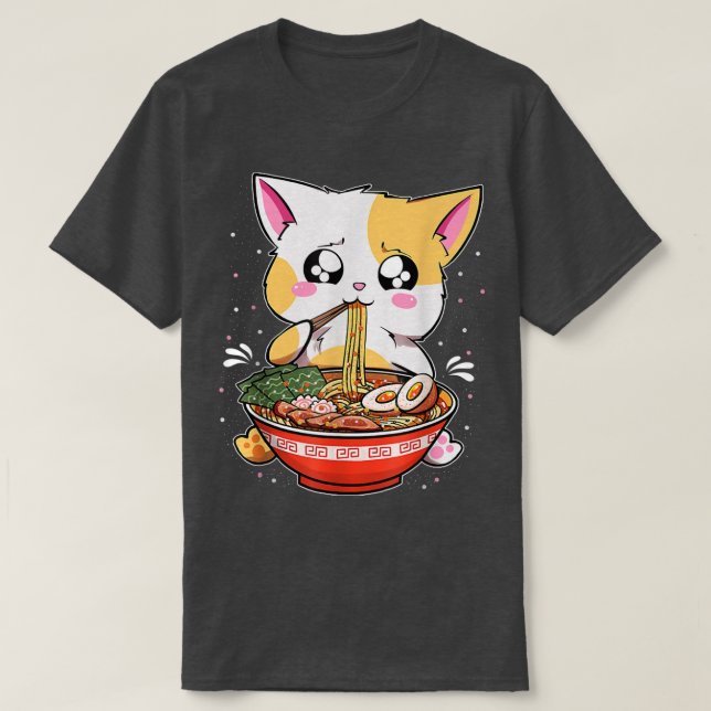T-shirt Ramen Manger Chat Kawaii Anime Baka Japonais  (Design devant)