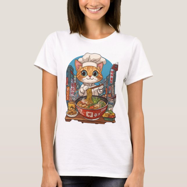 T-shirt Ramen Neko � Cuisine d'animé de chat drôle (Devant)