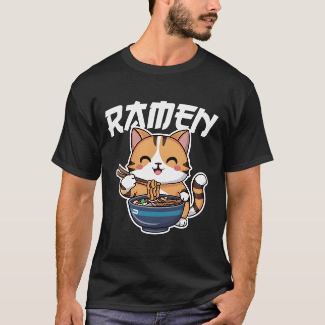 T-shirt Ramen Noodle Neko Chat Japonais Kawaii Manga Anime (Devant)