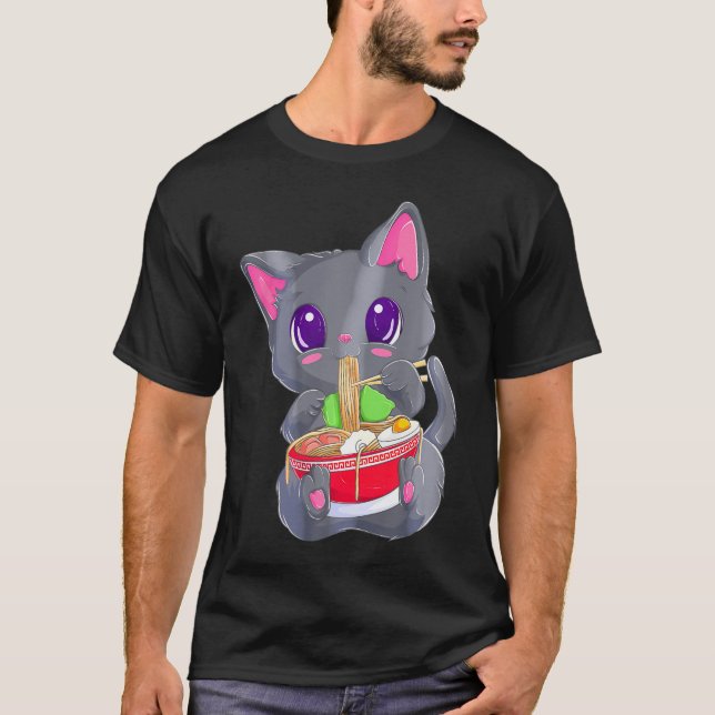 T-shirt Ramen Noodles Kawaii Anime Neko Chat (Devant)