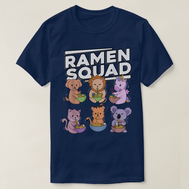 T-shirt Ramen Squad Lion Tiger Unicorn Koala Cat (Design devant)