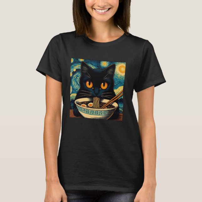 T-shirt Ramen, Starry Night Van Gogh, Amoureux des chats (Devant)