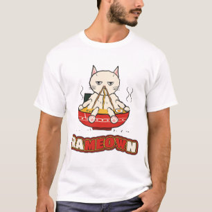 T-shirt Rameown Ramen Drôle de Chat se Détend dans un Bol