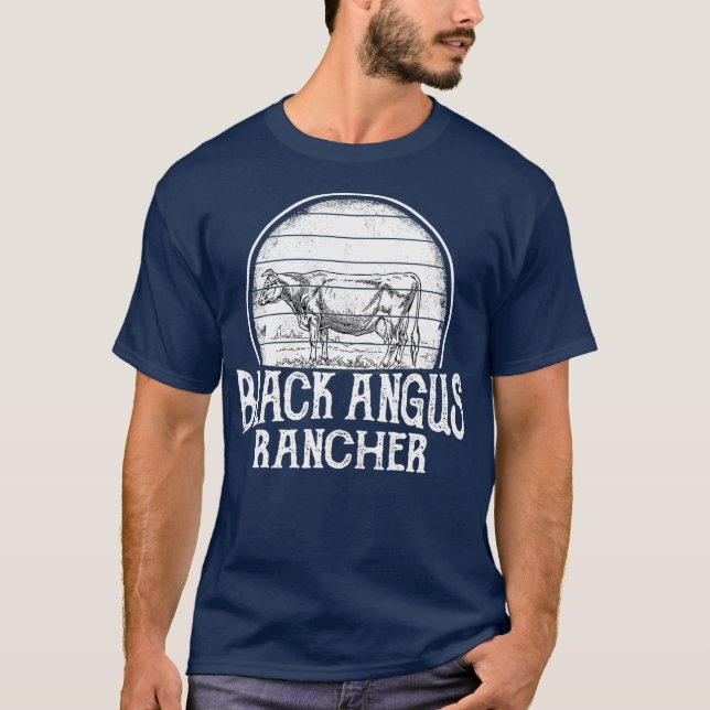 T-shirt Rancher noir Angus Rancher élevage de bovins (Devant)