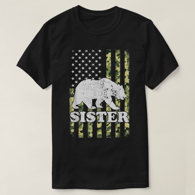 T-shirt Randonnée Camouflage Sister Bear USA American (Design devant)