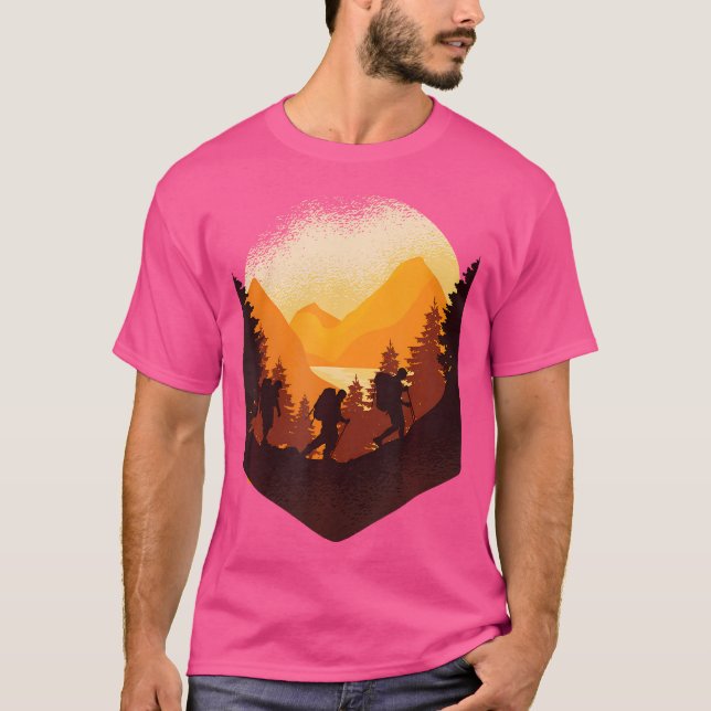 T-shirt Randonnée Group In Mountain Landcape Cool Plan Hik (Devant)