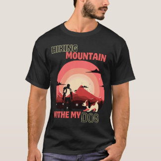 T-shirt Randonnée-Montagne-Avec-Mon-Chien-Retro-Coucher-de