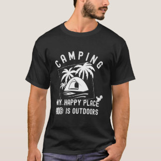 T-shirt Randonnée My Happy Place Est En Plein Air Camg Bac