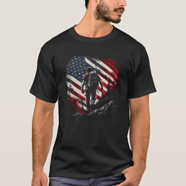 T-shirt Randonnée US Drapeau Hike Graphisme Tee - shirts H (Devant)