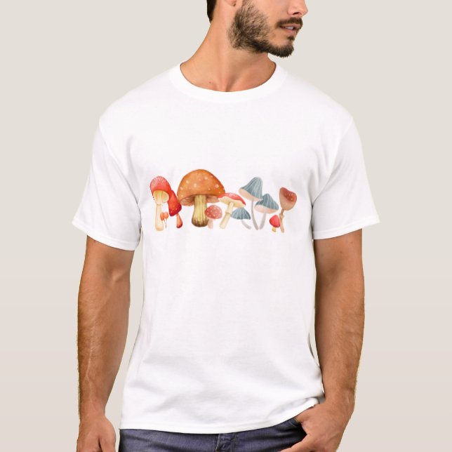 T-shirt Rangée de mignons champignons mycologie de l'airai (Devant)