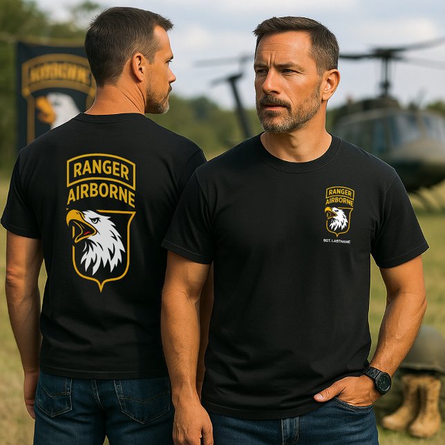 T-shirt Ranger Airborne Screaming Eagles Personnalisé (101st Airborne Ranger Personalized Black T-Shirt)
