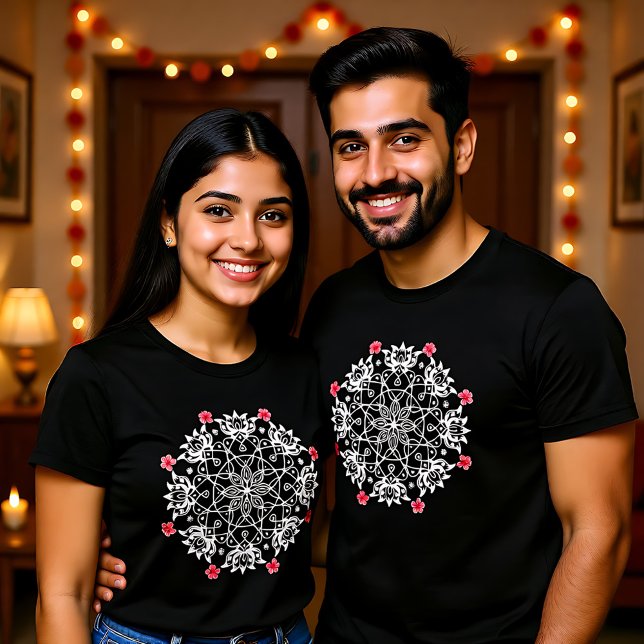 T-shirt Rangoli blanc avec hibiscus (White Rangoli with hibiscus T-Shirt)