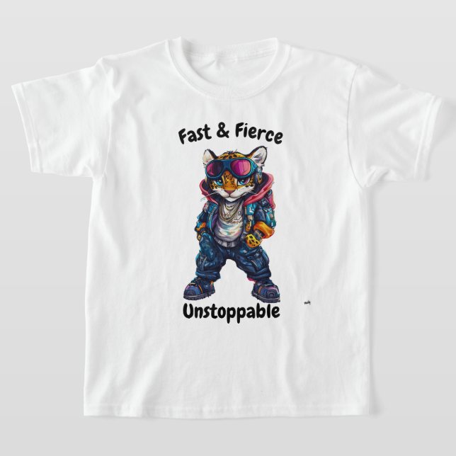 T-shirt Rapide, Féroce, et Inarrêtable - Art de Léopard Co (Poser)