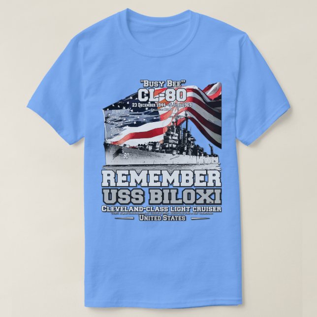 T-shirt RAPPELEZ-VOUS USS Biloxi CL80 US Navy Light Cruise (Design devant)