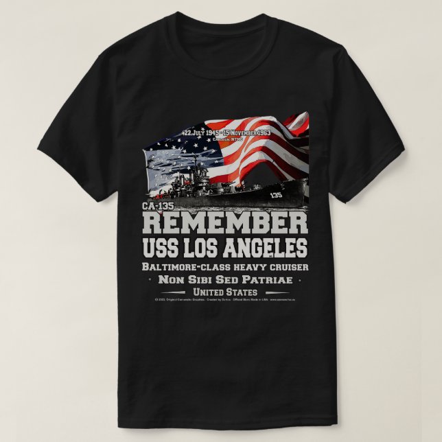 T-shirt RAPPELEZ-VOUS USS Los Angeles CA135, compteur de c (Design devant)