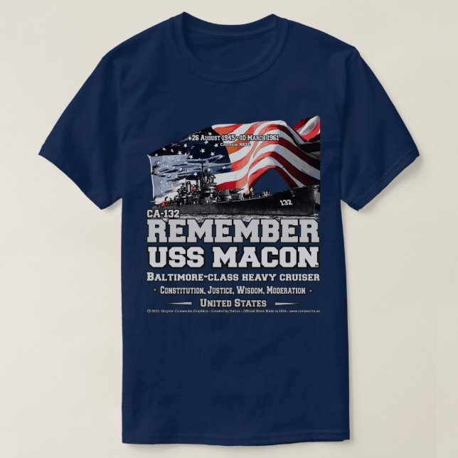 T-shirt RAPPELEZ-VOUS USS Macon CA132 vétérans de croiseur (Design devant)
