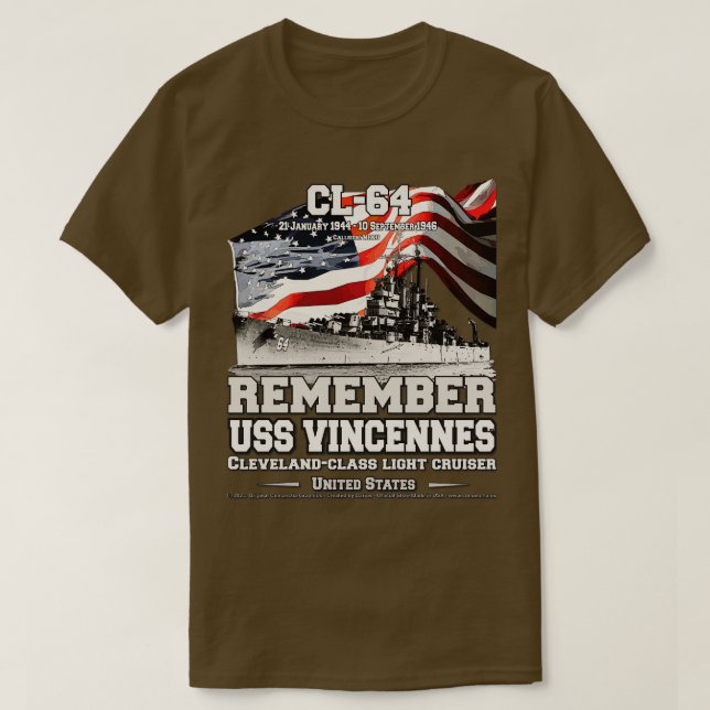 T-shirt RAPPELEZ-VOUS USS Vincennes CL64 anciens combattan (Design devant)