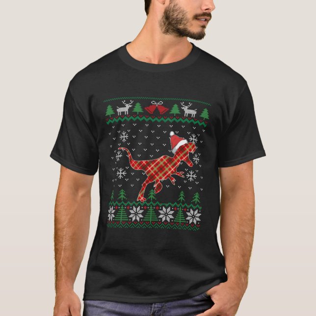 T-shirt Raptor Plaid Santa Hat Velociraptor Dinosaur Ugly (Devant)