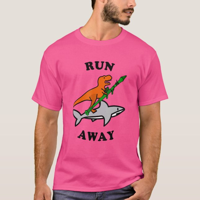 T-shirt Raptor with A Rocket Launcher Riding A Shark Meme (Devant)