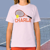 T-shirt Raquette de tennis et bille orange personnalisé