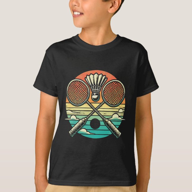 T-shirt Raquette de Volant de badminton rétro (Devant)