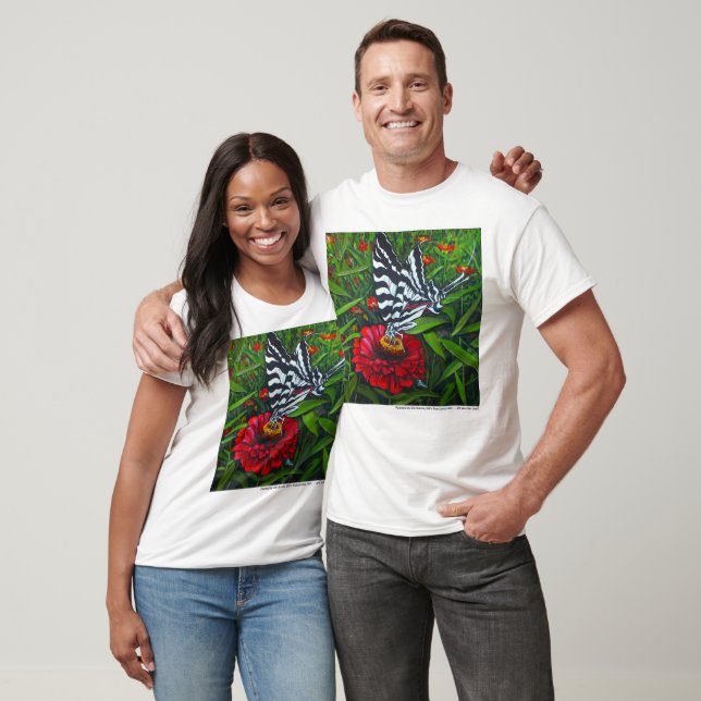 T-shirt Rare Zebra Swallowtail Butterfly & Red Zinnia (Unisexe)