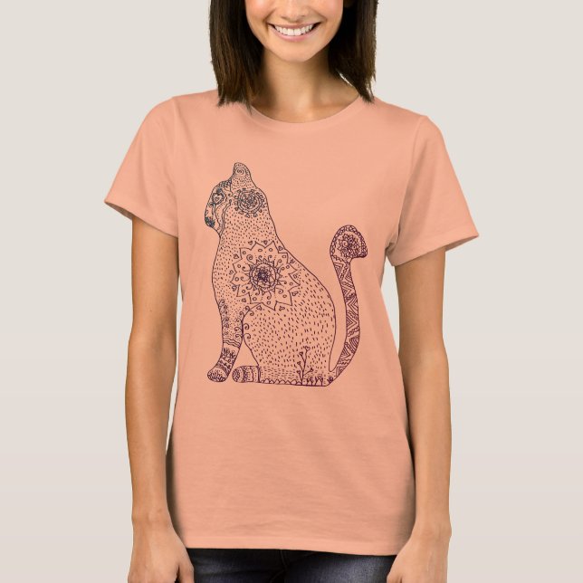 T-Shirt ras du cou à manches 3/4 Mandala Chat (Devant)