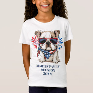 T-Shirt Rassemblement de famille Bulldog Rouge Bleu 4 juil