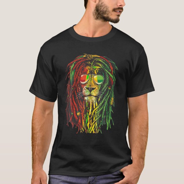 T-shirt Rasta Lion Cool Dreadlock Rastafari pour Rasta Lov (Devant)