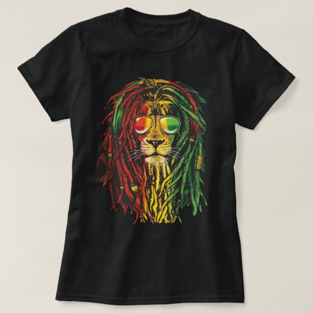 T-shirt Rasta Lion Cool Dreadlock Rastafari Rasta Lover (Design devant)