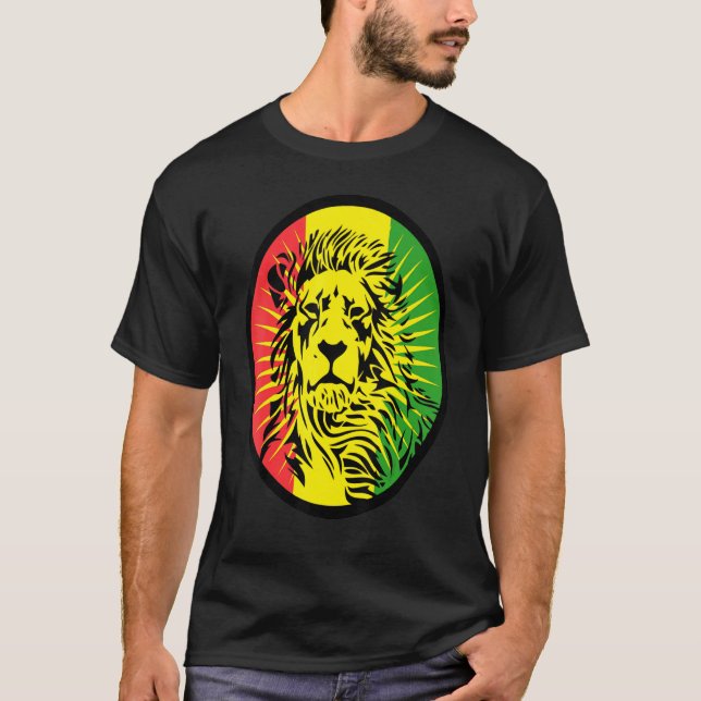 T-shirt Rasta Lion Reggae Dreadlocks Profil Pour Rastafari (Devant)