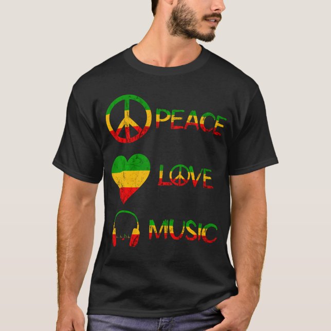T-shirt Rasta Reggae Amour Paix Musique Rastafari Racines (Devant)