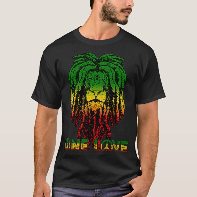 T-shirt Rasta Reggae Etophian Lion De Juda Rastafari Racin (Devant)