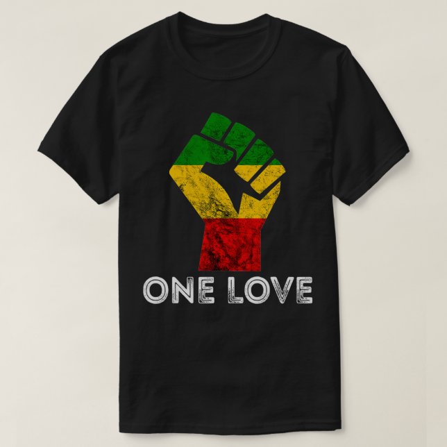 T-shirt Rasta Reggae Fist One Love Rastafari Jamaica Regga (Design devant)