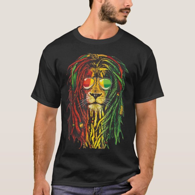 T-shirt Rasta Reggae Lion en verre de soleil Art pour Rast (Devant)