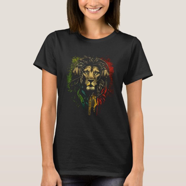 T-shirt Rasta Reggae Lion Of Judah Jamaican Pride Rastafar (Devant)