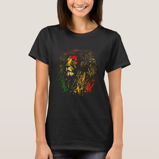 T-shirt Rasta Reggae Lion Of Judah Rastafarian Pride Regga (Devant)