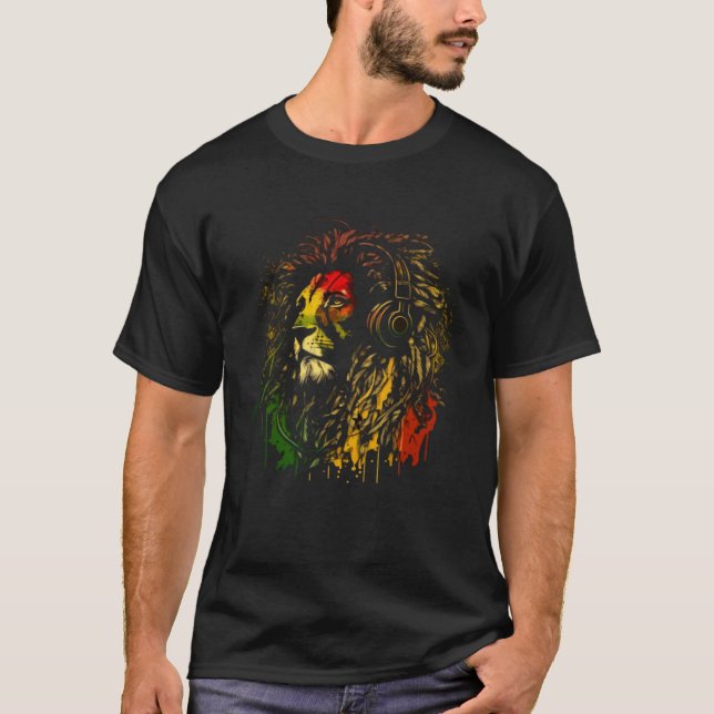 T-shirt Rasta Reggae Lion Of Judah Rastafarian Pride Regga (Devant)