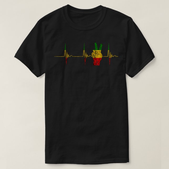 T-shirt Rasta Reggae Paix Rastafari Racines Heartbeat EKG  (Design devant)