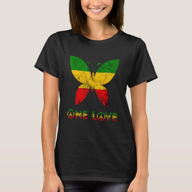 T-shirt Rasta Reggae Papillon Hippie Insectes Bug One Love (Devant)