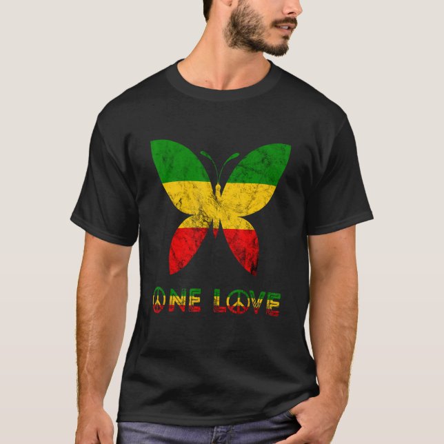 T-shirt Rasta Reggae Papillon Hippie Insectes Bug One Love (Devant)
