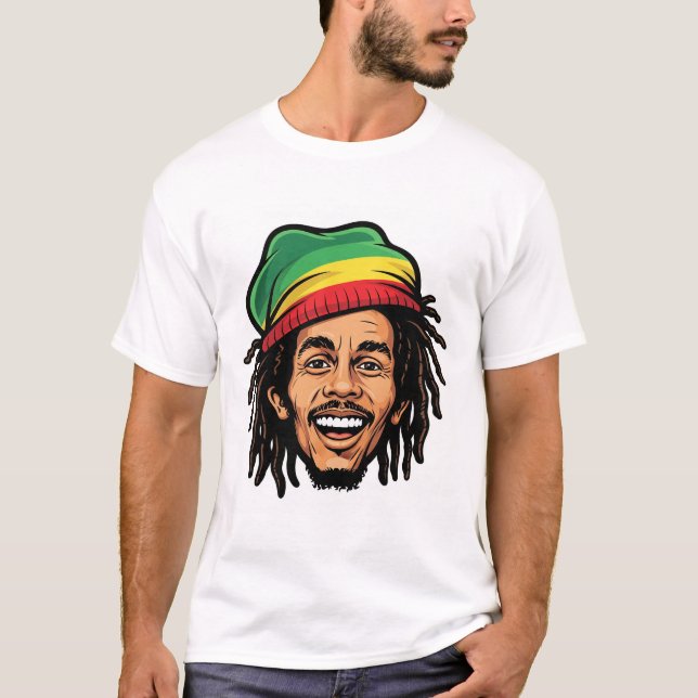 T-shirt Rasta Roots & Reggae Rhythms - Iconique Bob Marley (Devant)